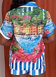 Fashion Casual Printed Short-Sleeved Shirt And Beach Shorts Two-Piece Set