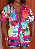 Fashion Casual Printed Short-Sleeved Shirt And Beach Shorts Two-Piece Set