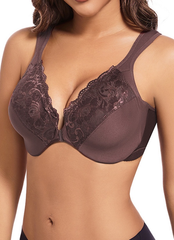 Thin Push-Up Women'S Underwear Sexy Lace With Steel Ring Adjustment Large Size Front Buckle Bra
