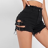 Summer High Waist Women'S Ripped Raw Edge Denim Shorts