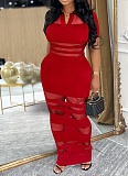 Sexy Mesh Splicing Lapel Slim Fit Hip Waist Dress SFY-760