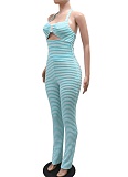 Sexy Lace-Up Cropped Top Slim Pencil Pants Striped Two-Piece Suit For Women