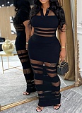 Sexy Mesh Splicing Lapel Slim Fit Hip Waist Dress SFY-760