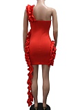 Women'S Red One Shoulder Ruffled Banquet Party Dress