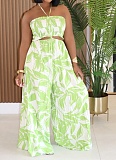Women'S Sexy Chest-Wrapped Backless Lace-Up Wide-Leg Printed Jumpsuit