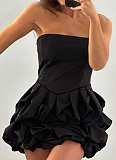 Sexy Solid Color Tube Top Sleeveless Large Flower High Waist Hip Dress