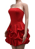 Sexy Solid Color Tube Top Sleeveless Large Flower High Waist Hip Dress
