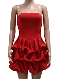 Sexy Solid Color Tube Top Sleeveless Large Flower High Waist Hip Dress