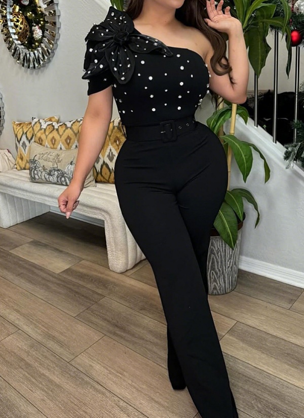 Black Stylish Temperament Short-Sleeved Slim Jumpsuit