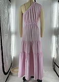 New Linen Women'S Fashion Temperament Solid Color Oblique Shoulder Dress