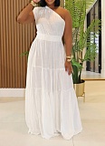 New Linen Women'S Fashion Temperament Solid Color Oblique Shoulder Dress
