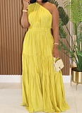 New Linen Women'S Fashion Temperament Solid Color Oblique Shoulder Dress