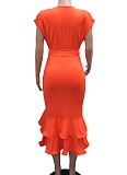 Sexy Deep V Neck Solid Color Irregular Lace-Up Dress For Women