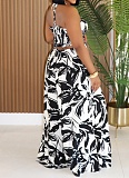 Women'S Sexy Chest-Wrapped Backless Lace-Up Wide-Leg Printed Jumpsuit