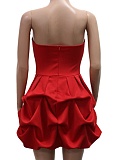 Sexy Solid Color Tube Top Sleeveless Large Flower High Waist Hip Dress