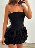 Sexy Solid Color Tube Top Sleeveless Large Flower High Waist Hip Dress
