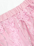 Women'S Embroidered Mesh Round Neck Long Sleeve Top Sexy Shorts Two Piece Suit