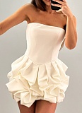 Sexy Solid Color Tube Top Sleeveless Large Flower High Waist Hip Dress
