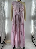 New Linen Women'S Fashion Temperament Solid Color Oblique Shoulder Dress