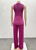 Purple Fashion Sleeveless Top Wide Leg Pants Two-Piece Suit For Women