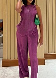 Purple Fashion Sleeveless Top Wide Leg Pants Two-Piece Suit For Women