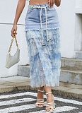 Personalized Street Mesh Floral Splicing Denim Cake Skirt