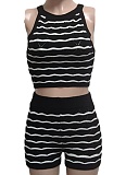 Fashionable Casual Color-Blocked Knitted Sleeveless Vest Shorts Two-Piece Set
