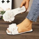 Flower Flat Bottom Square Toe Slippers For Women New Style Outdoor Casual Light Beach Sandals