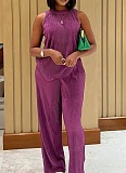 Purple Fashion Sleeveless Top Wide Leg Pants Two-Piece Suit For Women
