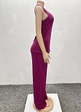Purple Fashion Sleeveless Top Wide Leg Pants Two-Piece Suit For Women