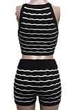 Fashionable Casual Color-Blocked Knitted Sleeveless Vest Shorts Two-Piece Set