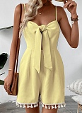2025 New Summer Waffle Tassel Knotted Suspender Jumpsuit