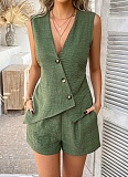 Button-Down Sleeveless Top And Shorts Set