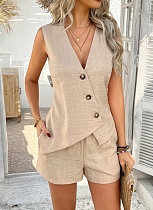 Button-Down Sleeveless Top And Shorts Set