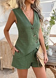 Button-Down Sleeveless Top And Shorts Set