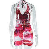 Sexy Printed Halter Neck Dress With Exposed Backpack