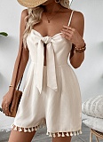 2025 New Summer Waffle Tassel Knotted Suspender Jumpsuit