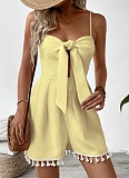2025 New Summer Waffle Tassel Knotted Suspender Jumpsuit