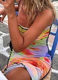 Printed Colorful Suspender Long Dress For Women