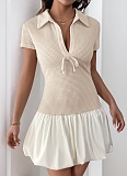 Apricot Lapel Short Sleeve Paneled Mini Dress