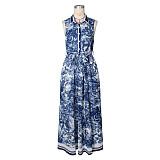 Navy Button Down Shirt Maxi Dress ZS-0745