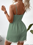 2025 New Summer Waffle Tassel Knotted Suspender Jumpsuit