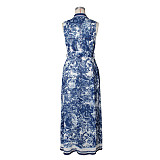 Navy Button Down Shirt Maxi Dress ZS-0745