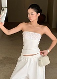 2025 New Style Splicing Sequin Tube Top White Sleeveless