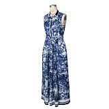 Navy Button Down Shirt Maxi Dress ZS-0745