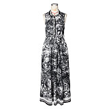 Navy Button Down Shirt Maxi Dress ZS-0745