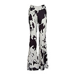 Fashion Printed High Waist Casual Flared Cow Pants