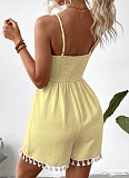 2025 New Summer Waffle Tassel Knotted Suspender Jumpsuit
