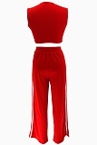 Red Sleeveless Cropped Top Casual Trousers Two Piece Set