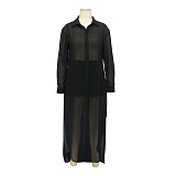 Sexy See-through Solid Color Chiffon Long Shirt and Shorts Beach Two-piece Suit